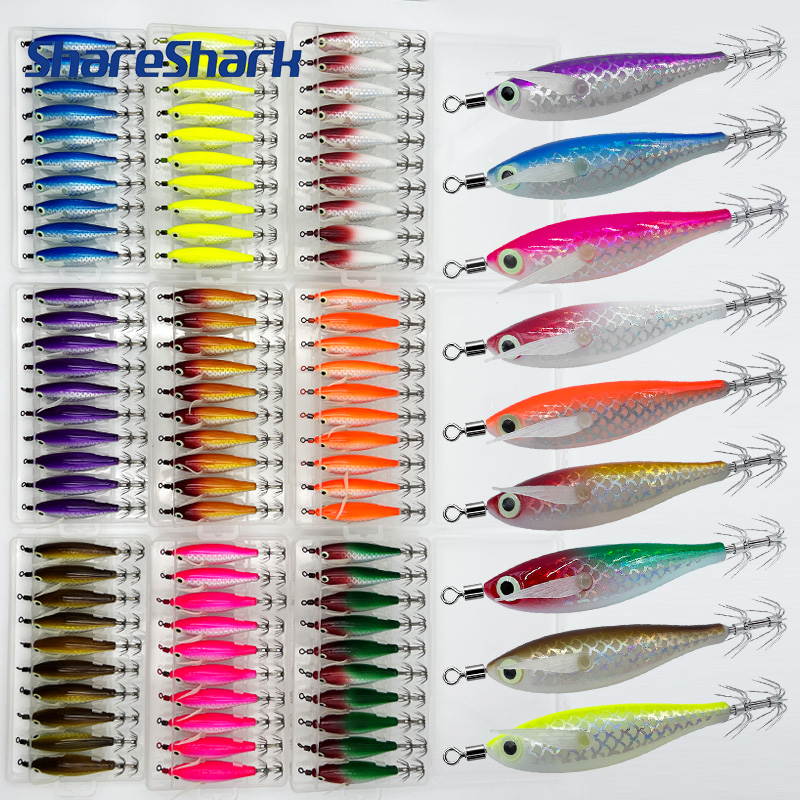 Saltwater Fishing Hook - ShareShark ชุด 10 ชิ้น/กล่อง เหยื่อตกปลาหมึกเรืองแสง ตะขอเบ็ดตกปลาทะเล