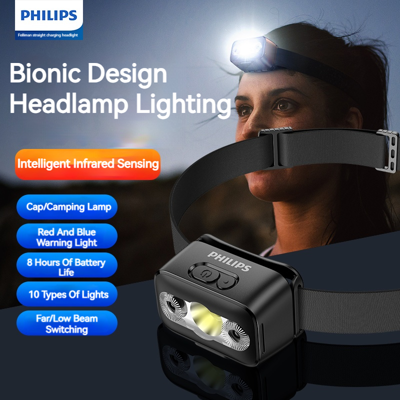 Fishing Headlamp - ฟิลิปส์ LED ไฟหน้าเซนเซอร์ไฟฉายหัวสิบประเภทประเภท-C ไฟหน้าแบบชาร์จไฟได้กลางแจ้งแคมป์ปิ้งโคมไฟตกปลา