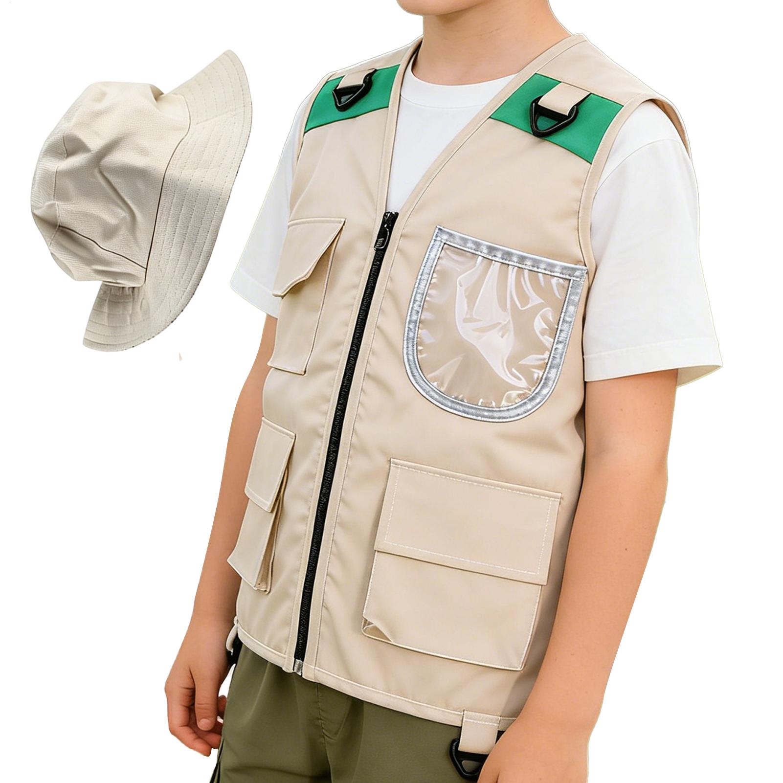 Fishing Equipment Logos - เสื้อกั๊กเด็กสำหรับกิจกรรมกลางแจ้ง 1 ชิ้น ขายดี พร้อมหมวก อุปกรณ์ตั้งแคมป์