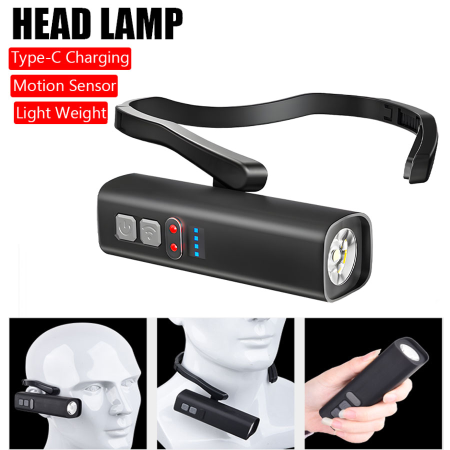 Fishing Headlamp - ไฟหน้าแบบหนีบหูซุปเปอร์ไบรท์ไฟหน้าแบบเซ็นเซอร์แบบชาร์จไฟได้ USB ไฟหน้าแบบ LED กันน้ำแบบพกพาสำหรับการวิ่งตกปลากลางแจ้ง