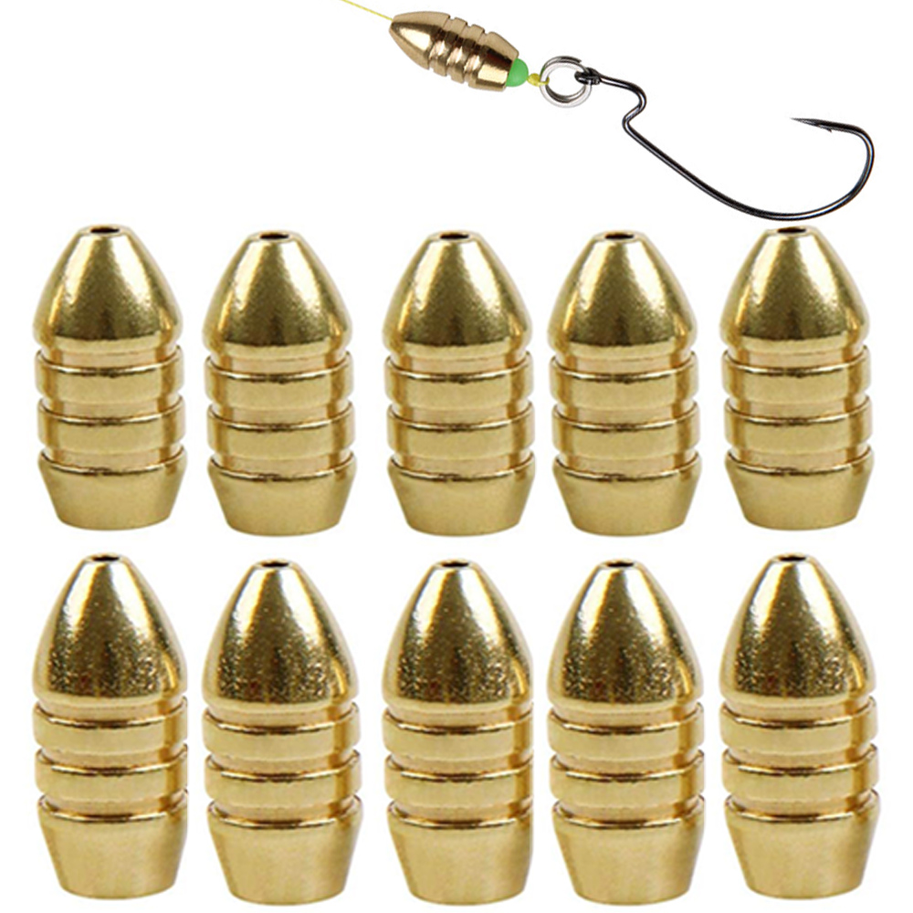 Fishing Equipment Shop - 10 ชิ้นทองเหลืองตกปลาน้ําหนักทองแดง Bullet Sinker สําหรับ Texas