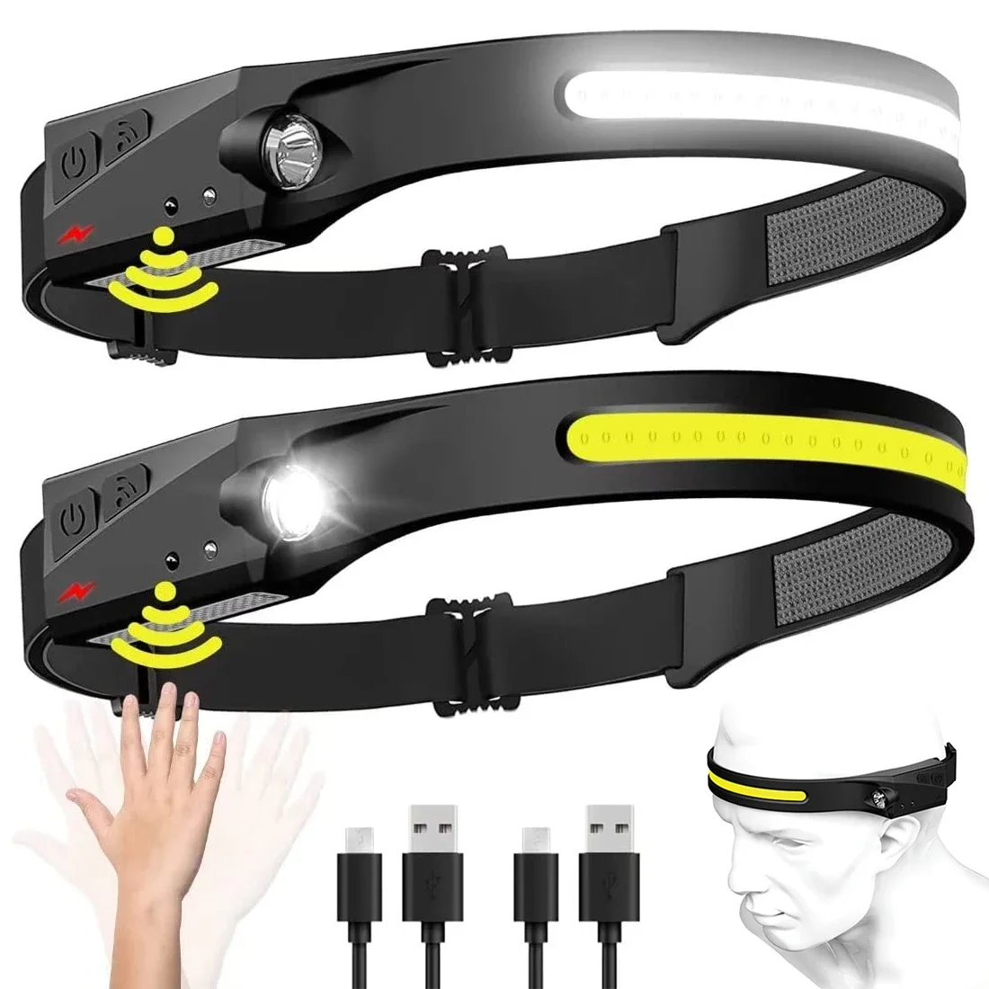 Fishing Headlamp - ไฟฉายคาดศีรษะแบบ COB LED พร้อมระบบเหนี่ยวนำ ไฟหน้าแบบชาร์จ USB