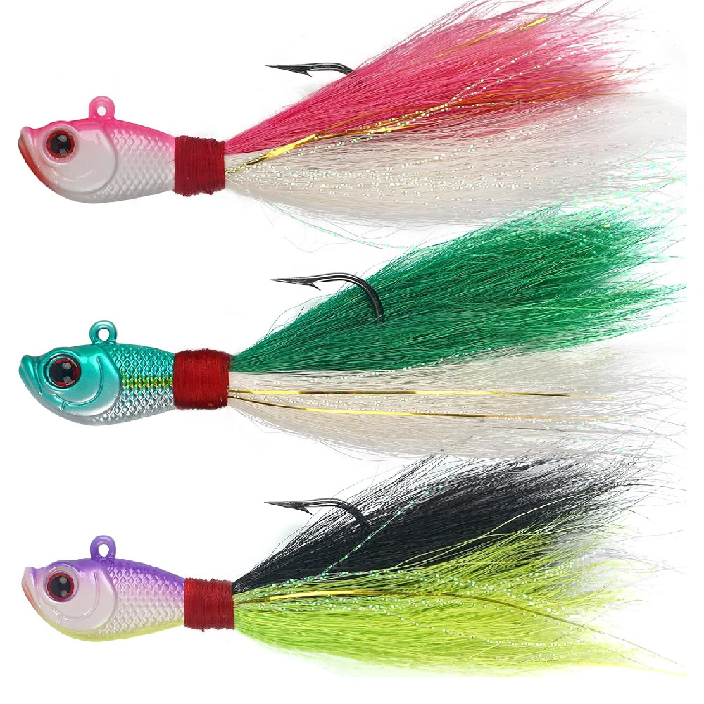 Fishing Equipment Shop - เหยื่อปลอมแบบ Bucktail Jigs 3 ชิ้น สำหรับตกปลาทะเลและน้ำจืด
