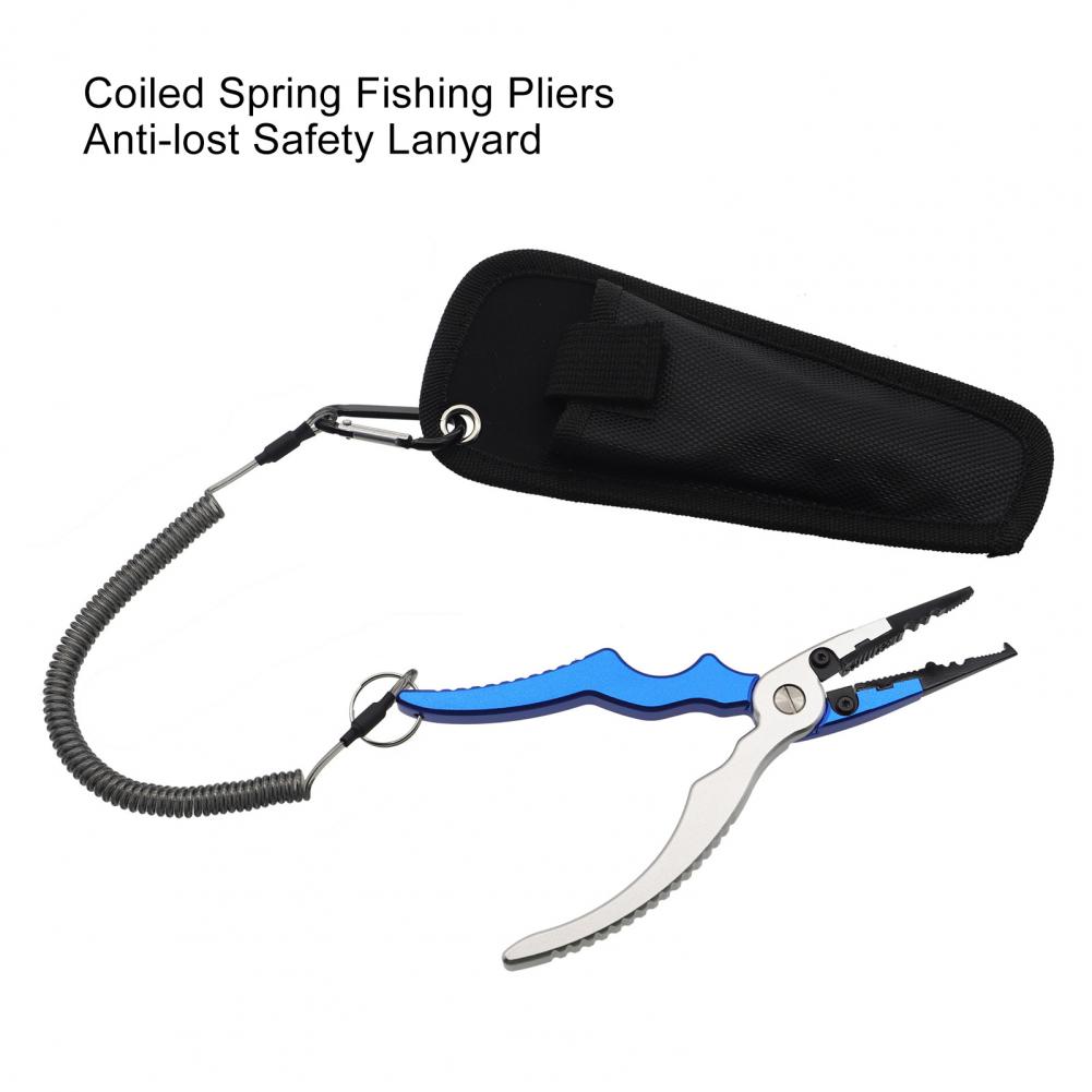 Fishing Pliers - เชือกกันหลุดแบบยืดหดได้พร้อมพวงกุญแจแบบคาราไบเนอร์ ป้องกันการโจรกรรม คีมตกปลาแบบสปริงขด สายคล้องนิรภัยกันหลุดสำหรับกิจกรรมกลางแจ้ง