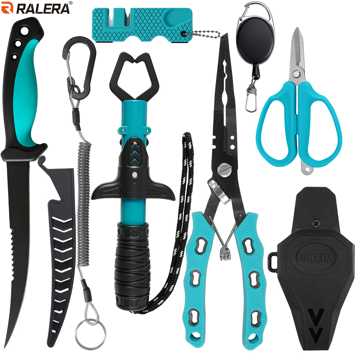 Fishing Pliers - ชุดอุปกรณ์ตกปลา RALERA ทนทานต่อน้ำเค็ม: คีมตกปลา, มีดแล่เนื้อปลา, ที่จับปากปลา,